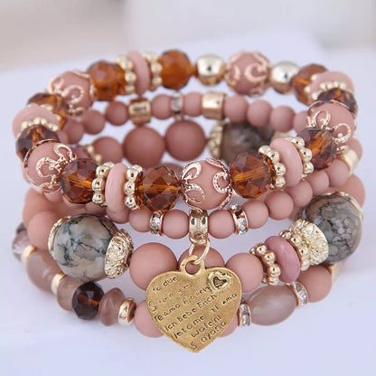 Bohemia 4 Pieces Beaded Heart Charm Bracelets Sets