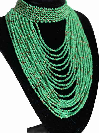 Authentic Green Tribal African Ethnic Maasai Choker Necklace