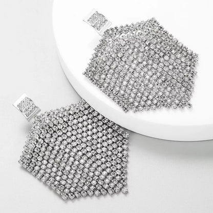 Glamorous Diamante Rhinestone Tassel Statement Earrings