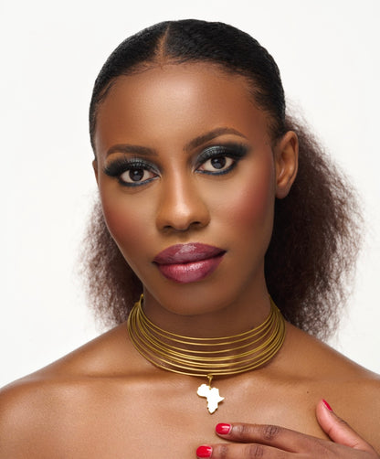 Authentic African Map Brass Metal Choker Pendant Necklace