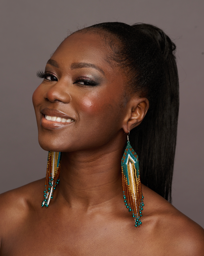 Long Elegant Authentic Green African Ethnic Native Dangle Earrings