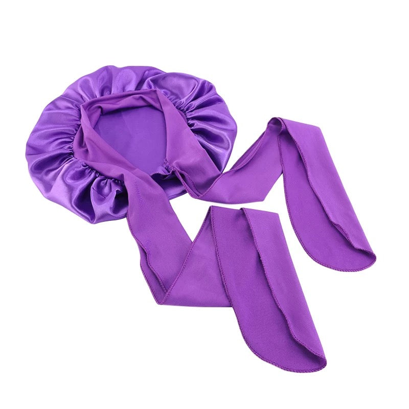 Satin Silk Single Layered Stylish Bonnet Cap With Long Wide Ties