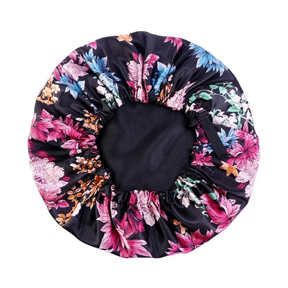 Adjustable Printed Fabric Double Layered Revisable Satin Silk Bonnet Caps
