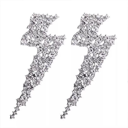 Lightning Bolt Shaped Rhinestone Statement Earrings