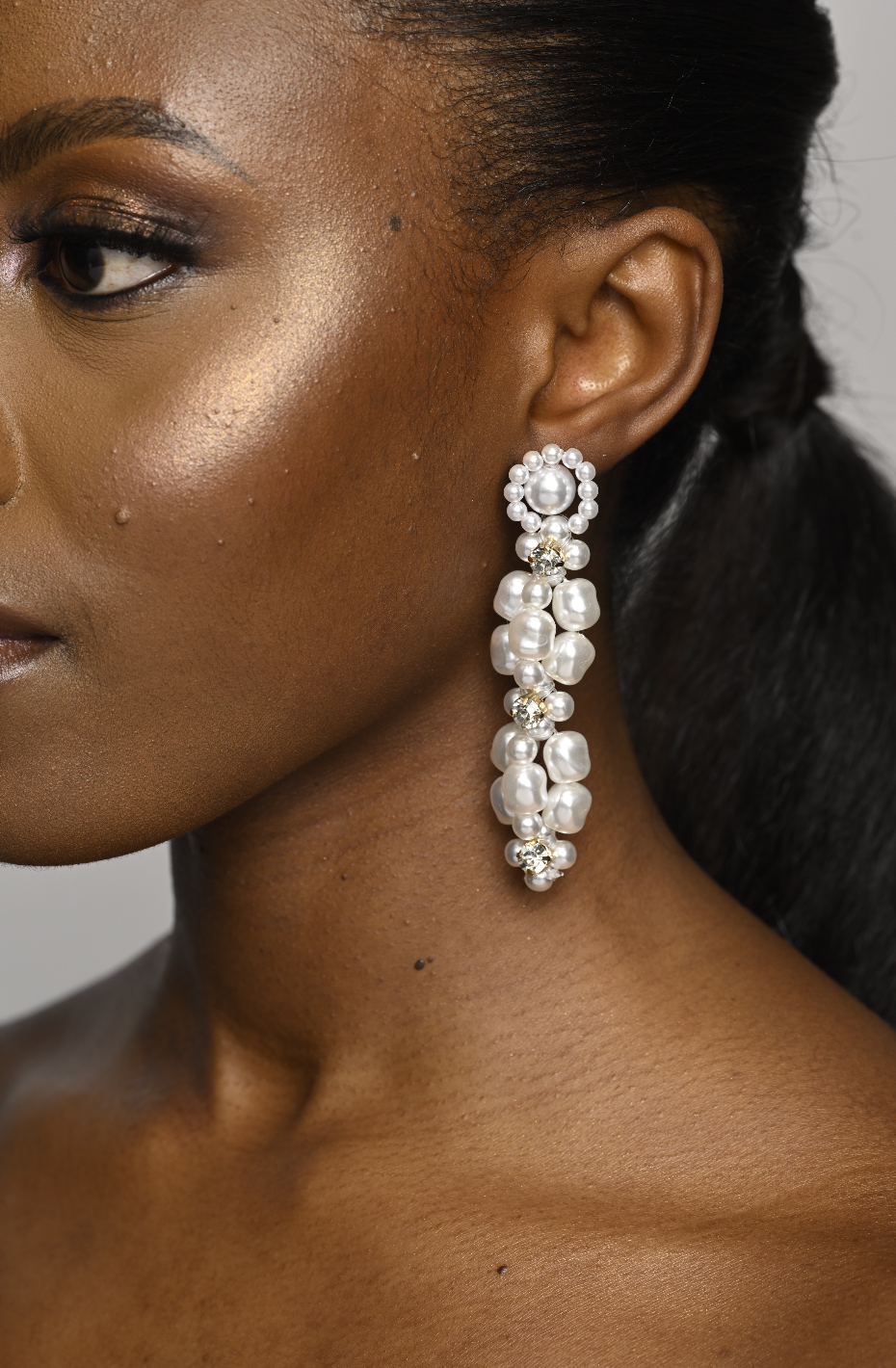 Long Elegant Faux Pearls Stud Earrings