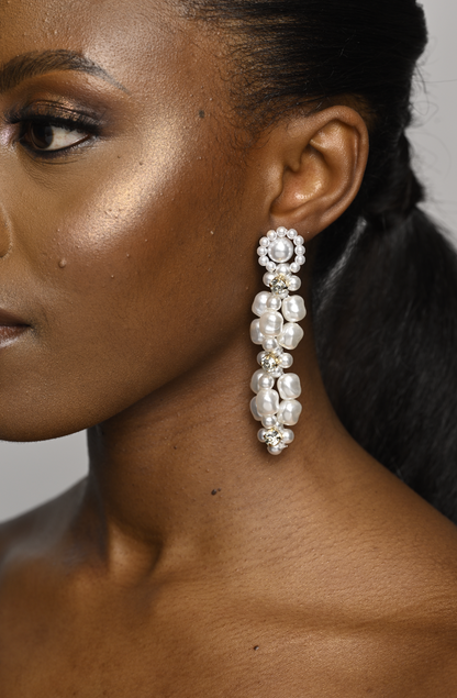 Long Elegant Faux Pearls Stud Earrings
