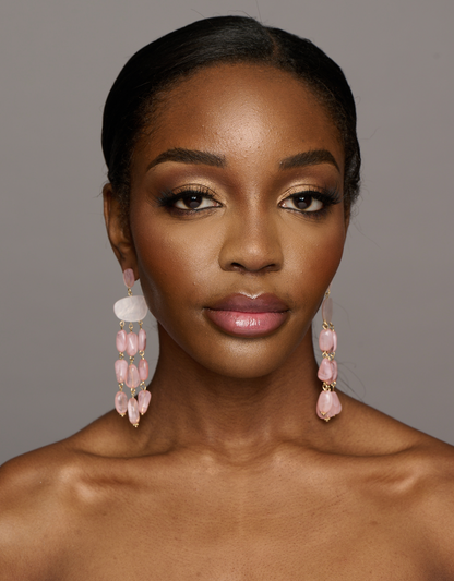 Long Pink Beaded Ethnic Statement Tassels Dangle Earrings