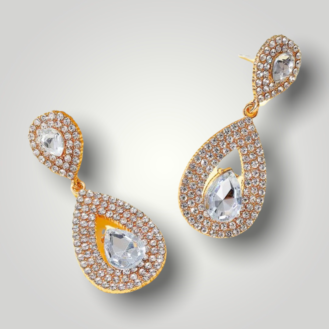 Elegant Classic Sparkle Diamante Rhinestone Teardrop Dangle Stud Earrings