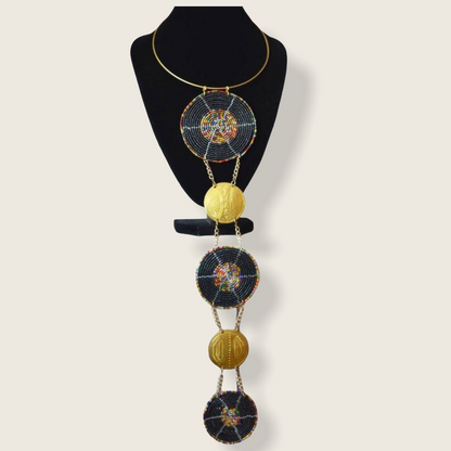 Long Elegant Authentic African Ethnic Tribal Beaded Disc Brass Pendant Necklaces