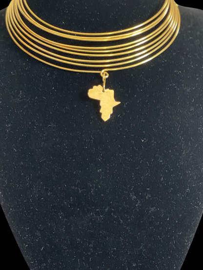 Authentic African Map Brass Metal Choker Pendant Necklace