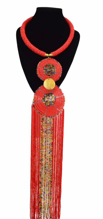 African Tribal Beaded Fringe Pendant Necklaces