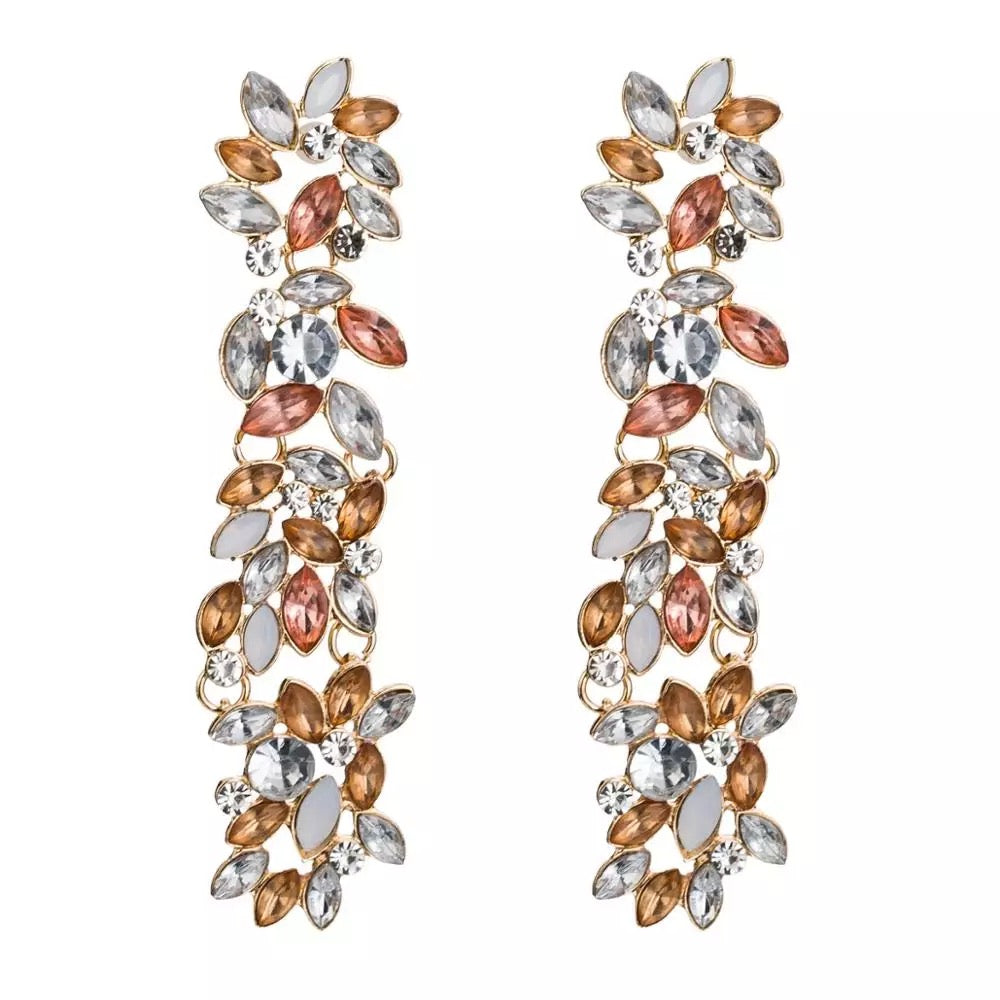 Long Crystal Diamante Rhinestone Sparkling Statement Stud Dangle Earrings