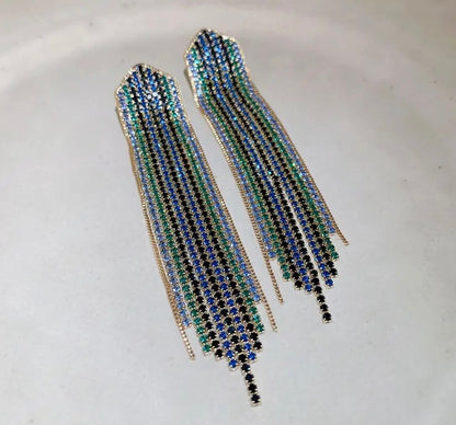 Glamorous Statement Crystal Diamante Rhinestone Long Tassel Earrings
