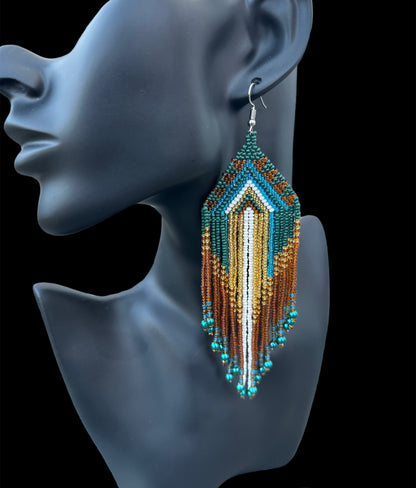 Long Elegant Authentic Green African Ethnic Native Dangle Earrings