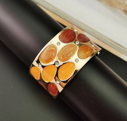 Boho Medium Colourful Spots Metal Rhinestones Statement Bangle Cuff Bracelets