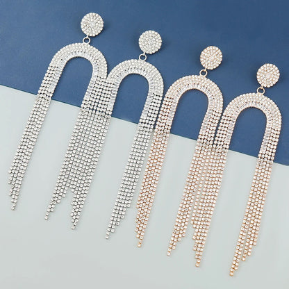 Long Glamorous Statement Crystal Diamante Rhinestone Stud Tassel Earrings