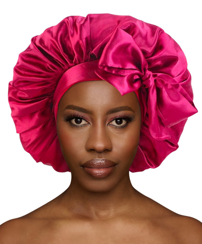 Satin Silk Single Layered Large Bonnet Cap With Long Wide Ties