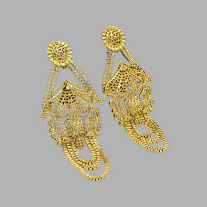 Long Elegant 24K Gold Plated Copper Tassel Dangle Statement Earrings