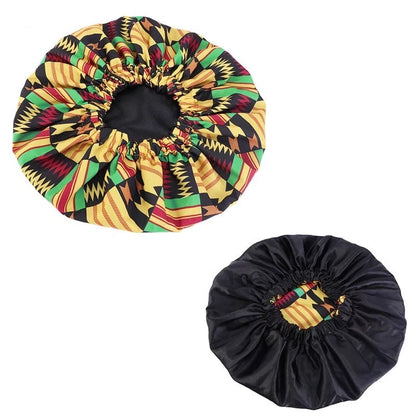 Satin Silk Double Layered Revisable Ankara Bonnet Caps