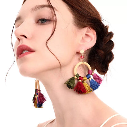 Large Multicolour Tassel Drop Earrings