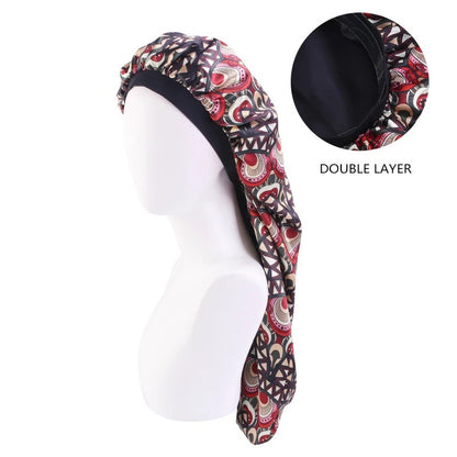 Luxury Satin Silk Ankara Long Double Layered Bonnet Caps For Long Hair & Braids