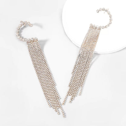 Long Glamorous Statement Crystal Diamante Rhinestone Ear Wrapped Tassels Earring