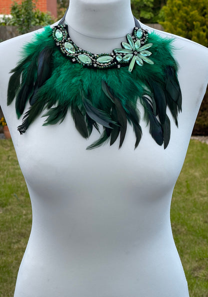 Sparkling Crystal Rhinestone And Feathers Pendant Choker Necklace