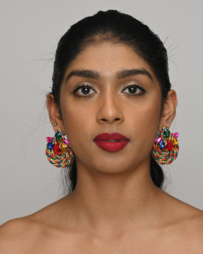 Gorgeous Crystal Rhinestones Thread Woven Round Statement Stud Earrings