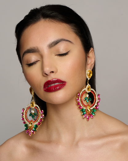 Luxury Multicolour Rhinestones Crystal Teardrop Statement Stud Earrings