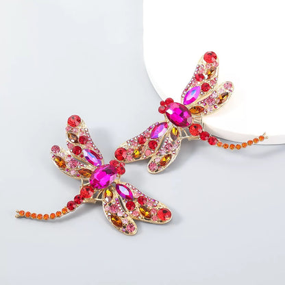Multicolour Rhinestones Crystal Dragonfly Statement Stud Earrings