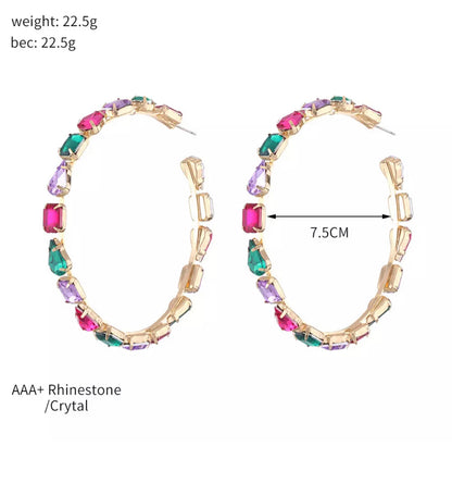 8CM Multicolour Luxury Crystal Rhinestones Medium Statement Hoop Earrings