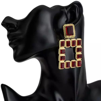 Elegant Sparkling Rhinestone Square Statement Dangle Stud Earrings