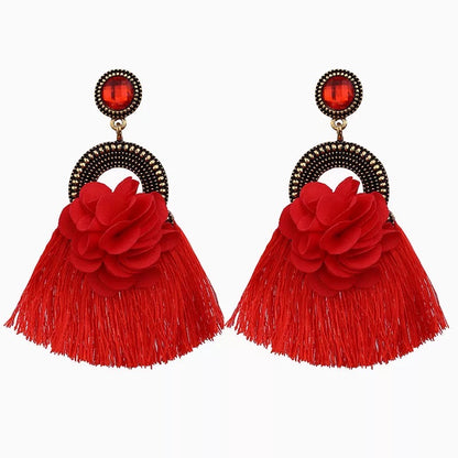 Retro Flower Jewel Tassel Earrings