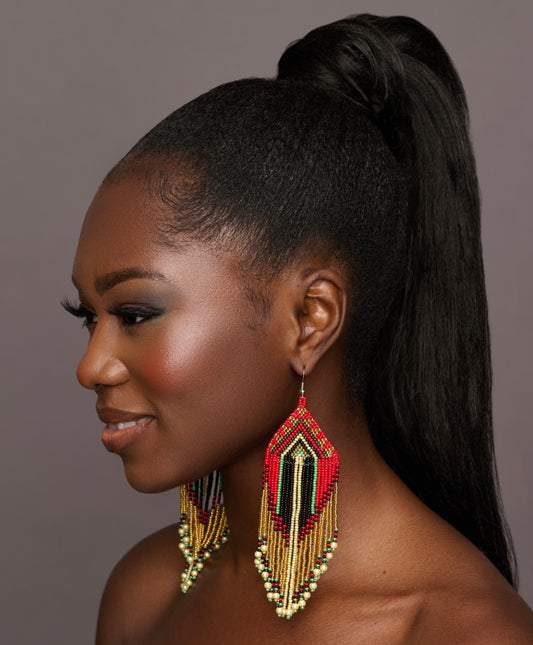 Long Elegant Authentic Red African Ethnic Native Dangle Earrings