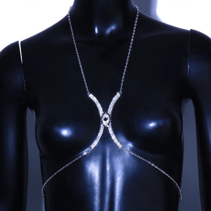 Crystal Rhinestone Centred Bra Bracket Underwear Statement Body Chain Jewellery