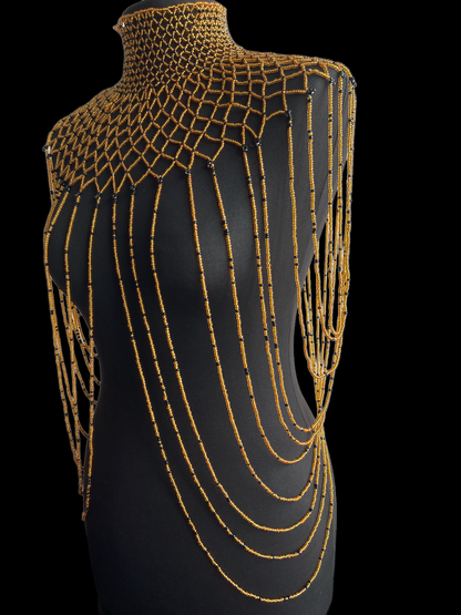 Gold Authentic Maasai Zulu Ethnic Beaded Collar Shoulder Body Jewellery