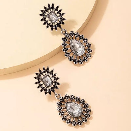 Elegant Classic Style Diamante Rhinestone Teardrop Dangle Stud Earrings