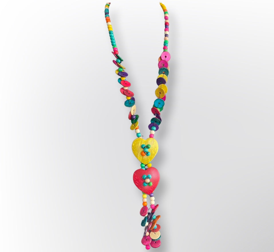 Extra Long Bohemian Multicolour Ethnic Coconut Shells Beaded Necklace
