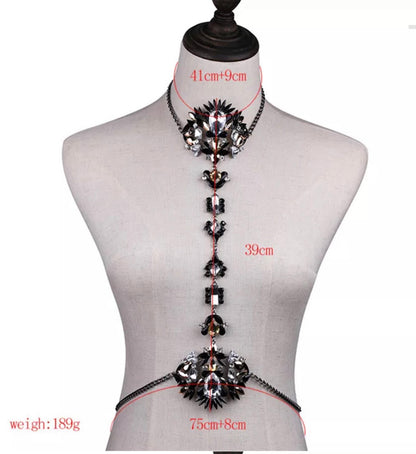 Crystal Rhinestone Sparkling Bling Body Harness Statement Chain Jewellery