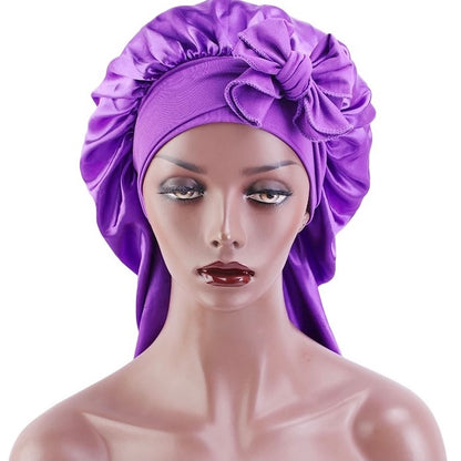 Long Satin Silk Single Layered Bonnets With Long Tie for Braids And Long Hair