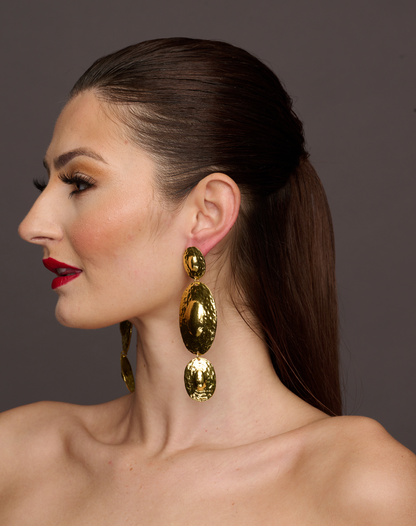 Long Elegant Hammered Alloy Dangle Earrings