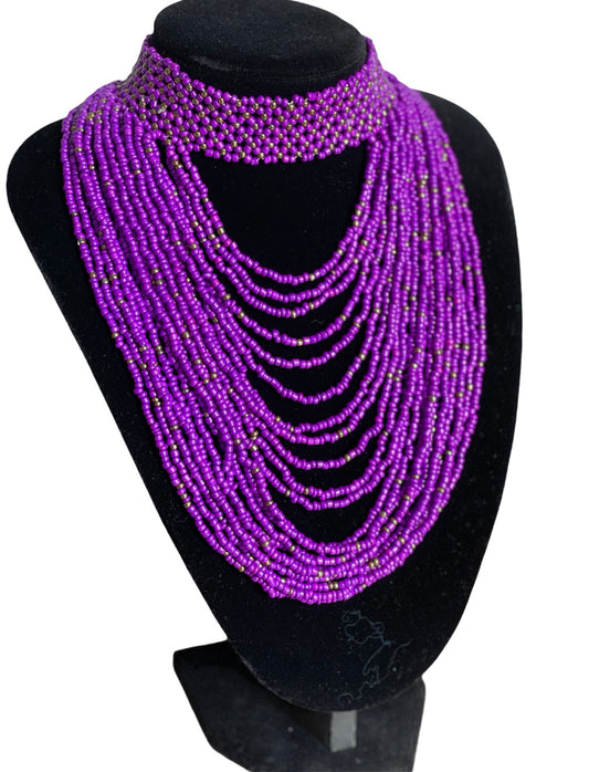 Handmade African Purple Beaded Choker Necklace UK - Fatisha Boutique #