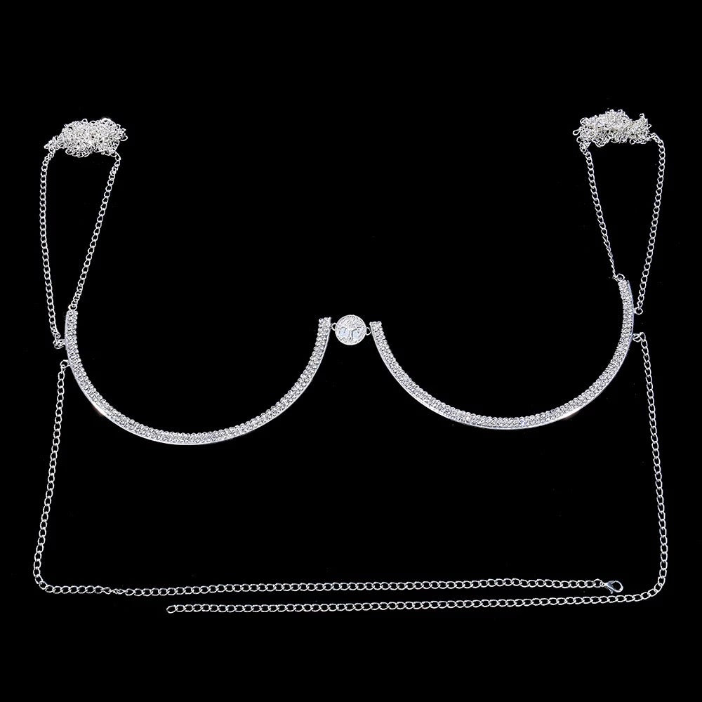 Crystal Rhinestone Bra Bracket Underwear Statement Body Chain Jewellery