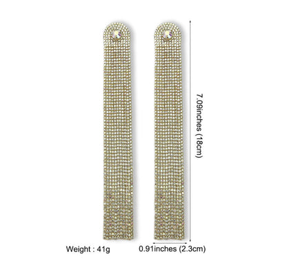 Glamorous Statement Crystal Diamante Rhinestone Long Tassel Earrings
