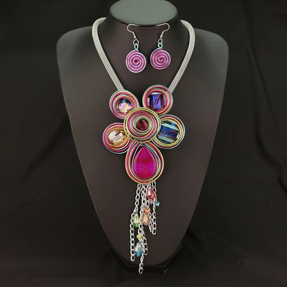 Bohemian Rhinestones Colourful Twisted Wire Tribal Ethnic Statement Pendant Neck