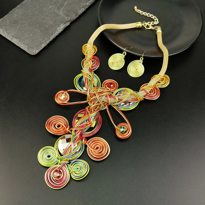 Bohemian Big Colourful Crystal Beads Twisted Wire Ethnic Statement Pendant S
