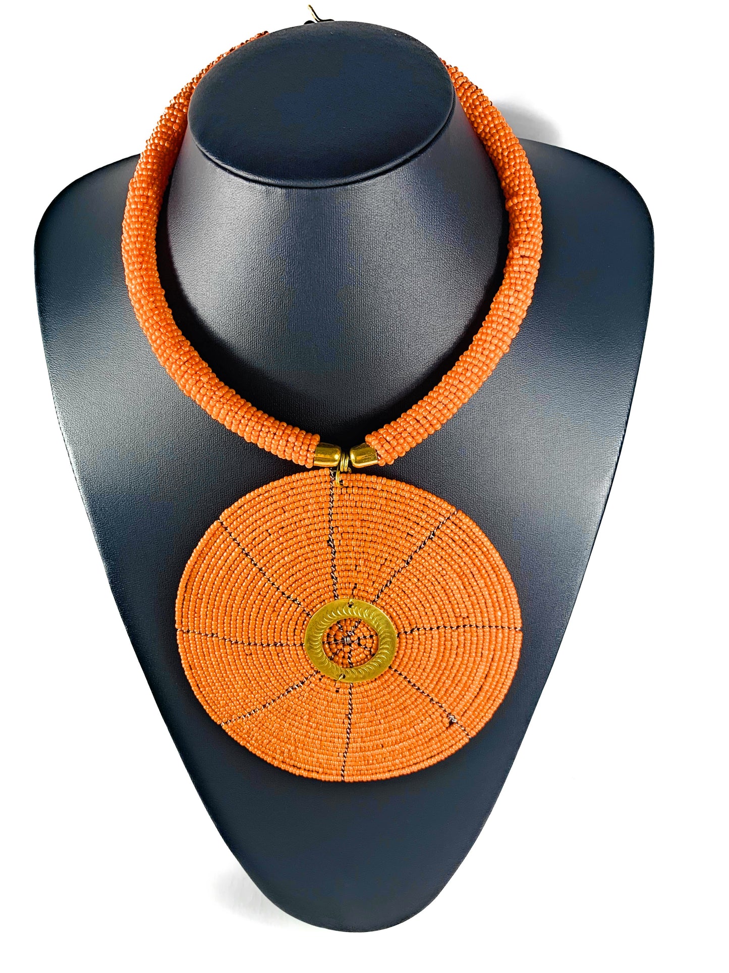 African Beaded Disc Pendant Necklaces