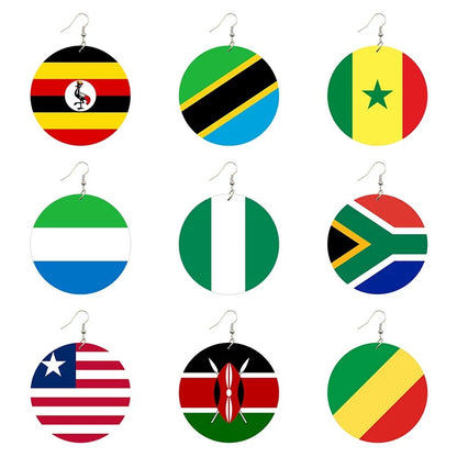 West Africa Countries Hand Painted Flags Wooden Dangle Earrings