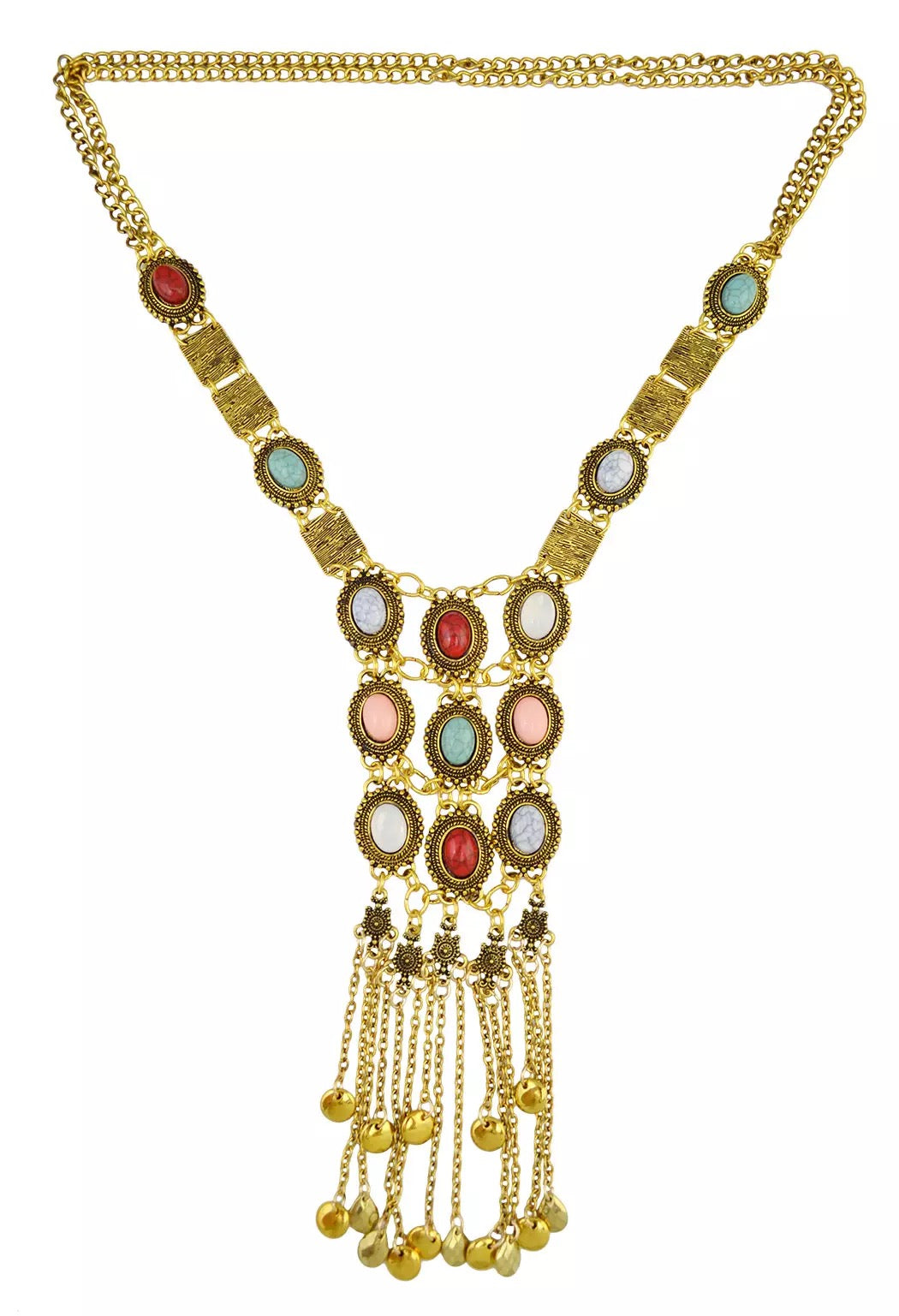 Long Multicoloured Resins Bohemian Style Tribal Statement Necklace