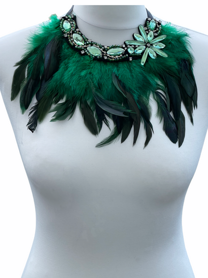 Sparkling Crystal Rhinestone And Feathers Pendant Choker Necklace